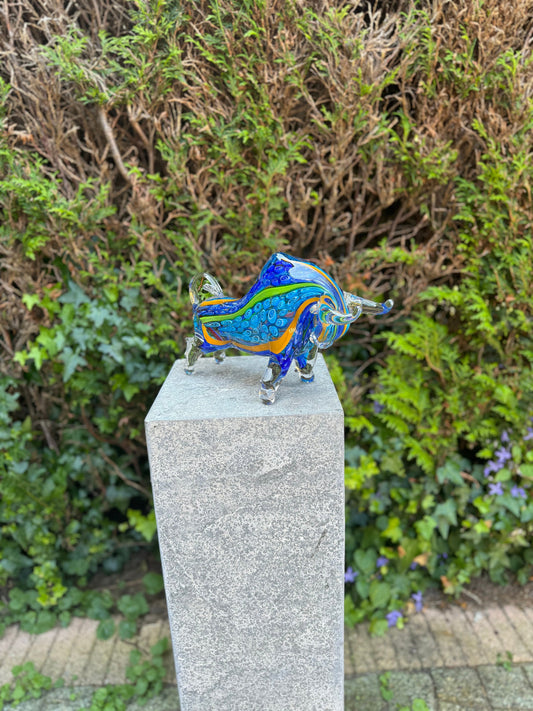Blue Energy Bull – Glass Sculpture. 20x10x31cm - 3.54Kg