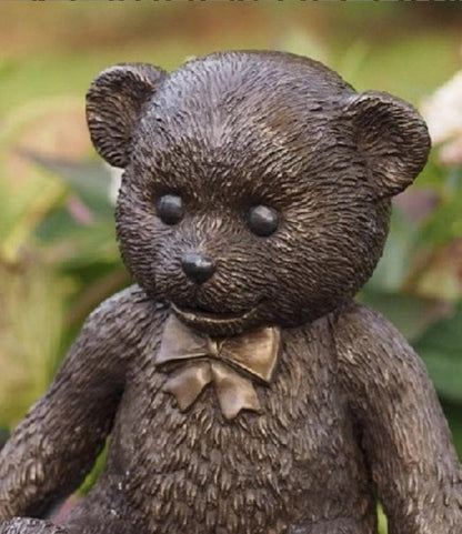 Big Teddy Bear with Bow – Bronze Sculpture. 20x16x22cm