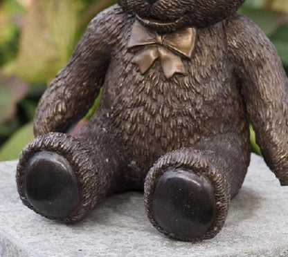 Big Teddy Bear with Bow – Bronze Sculpture. 20x16x22cm