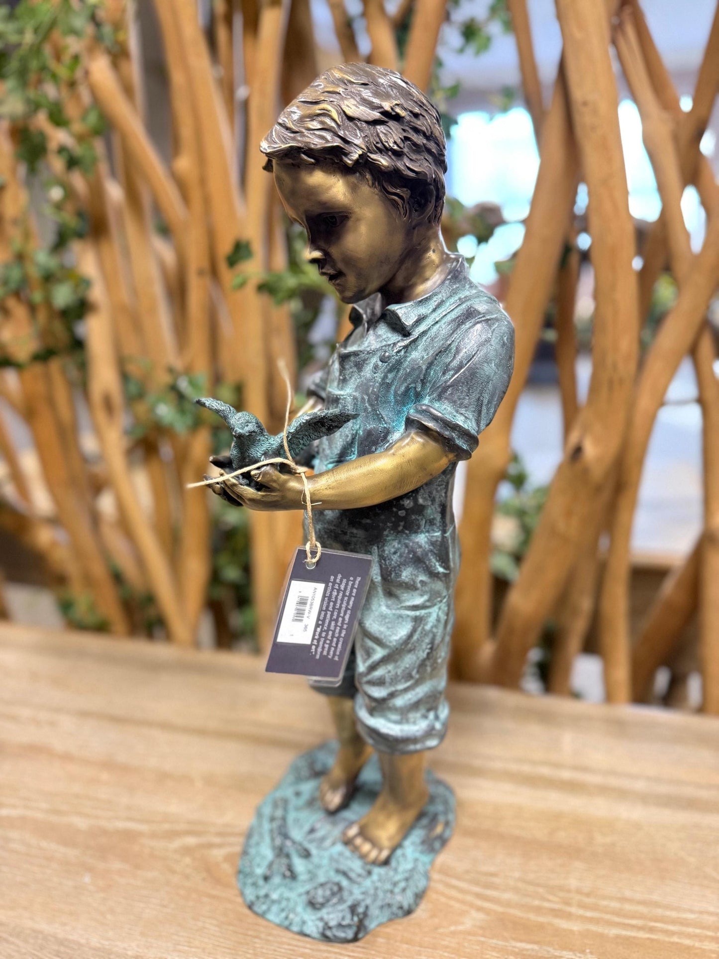 Boy with Bird – Bronze Sculpture. 19x17x53cm - 6.1Kg