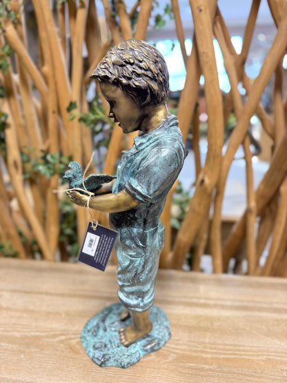 Boy with Bird – Bronze Sculpture. 19x17x53cm - 6.1Kg