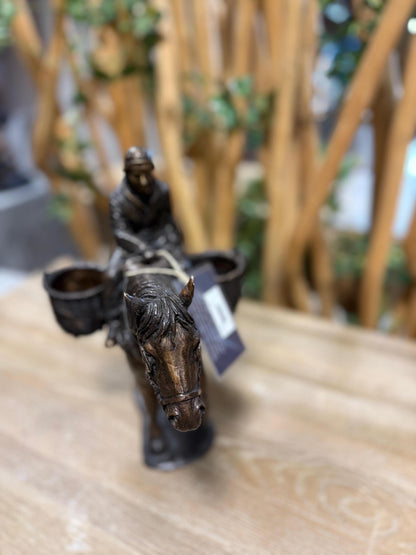 Horse and Basket Rider – Bronze Sculpture. 32x18x28cm