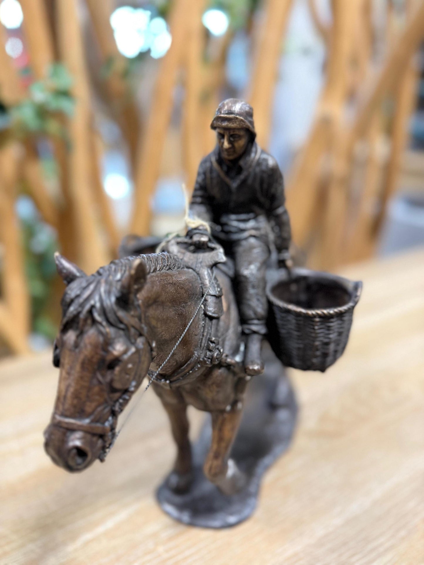 Horse and Basket Rider – Bronze Sculpture. 32x18x28cm
