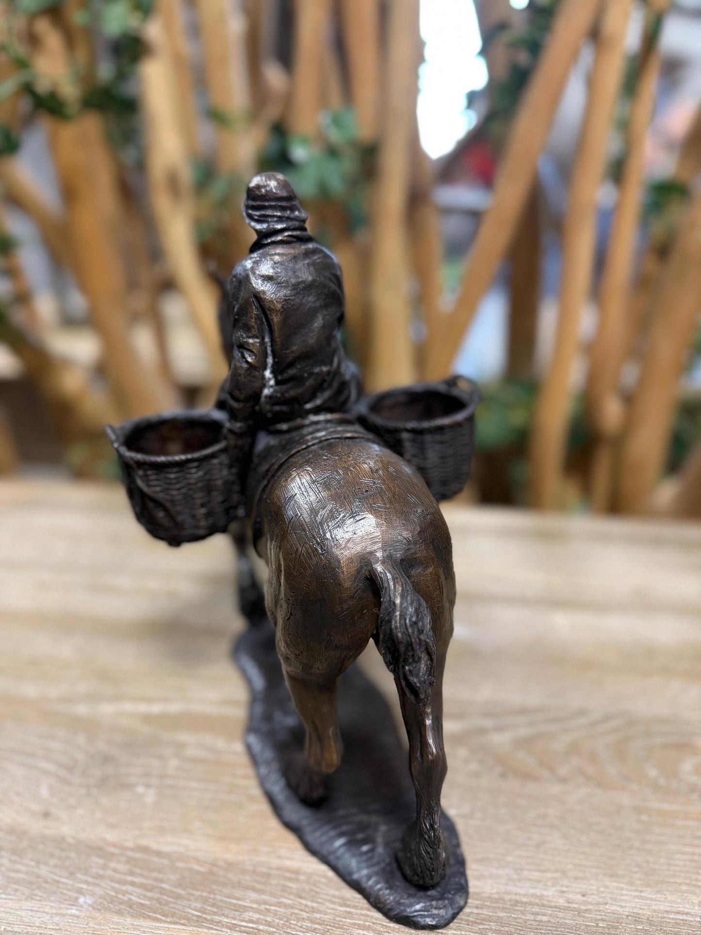 Horse and Basket Rider – Bronze Sculpture. 32x18x28cm