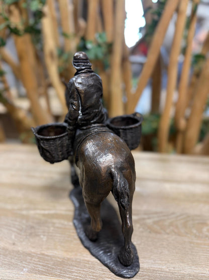 Horse and Basket Rider – Bronze Sculpture. 32x18x28cm