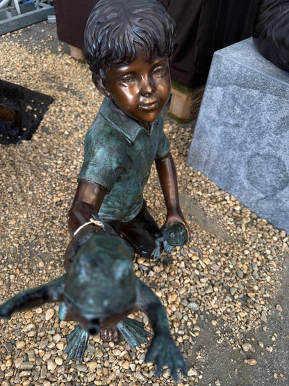 Boy with Frogs – Bronze Sculpture. 50x25x60cm