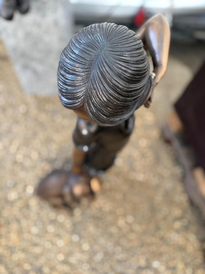 Girl and Dog – Bronze Sculpture. 37x30x88cm