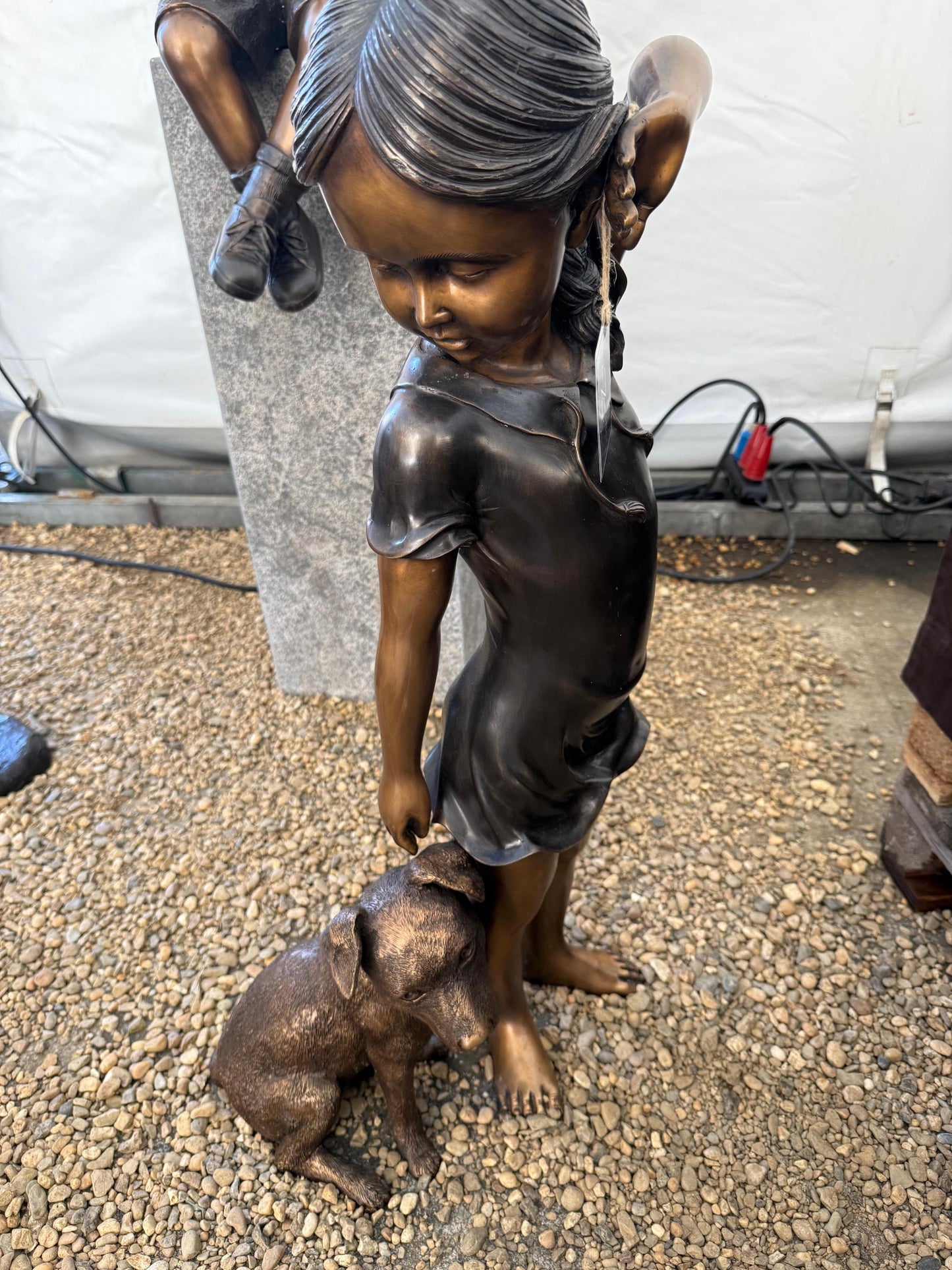 Girl and Dog – Bronze Sculpture. 37x30x88cm