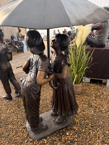Under the Umbrella – Bronze Sculpture. 91x90x138cm