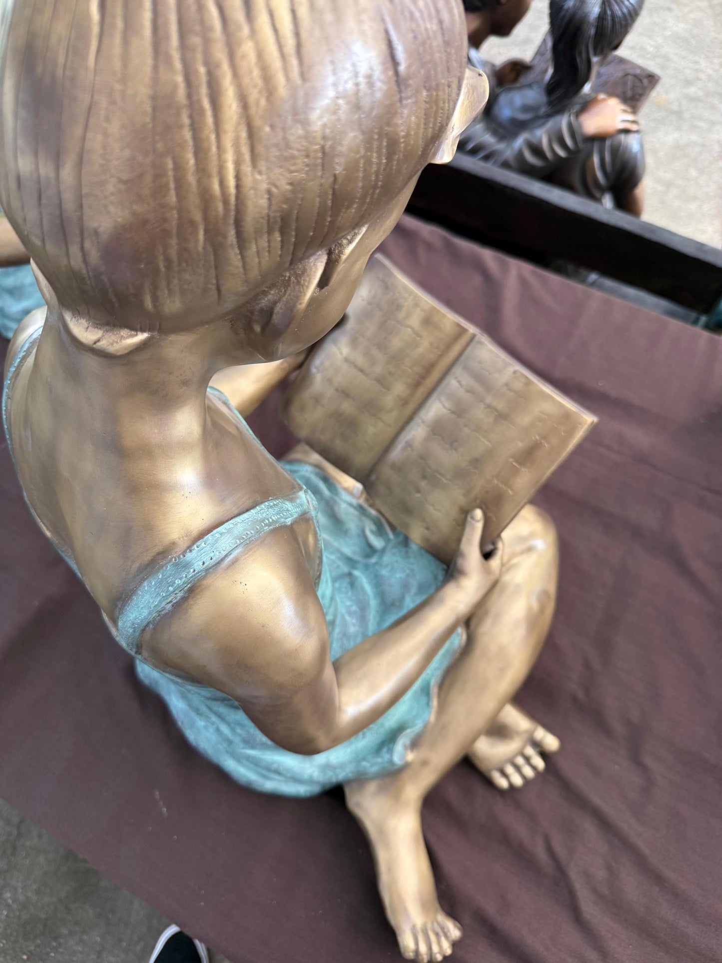 Reading Girl in Dress – Bronze Sculpture. 23x24x40cm