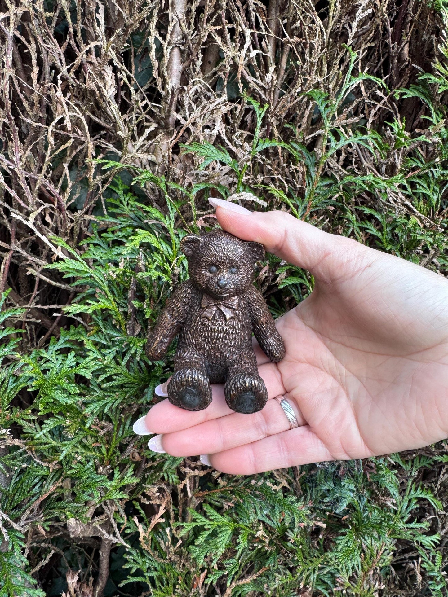 Teddy Bear with Bow – Bronze Sculpture. 7x7x8cm