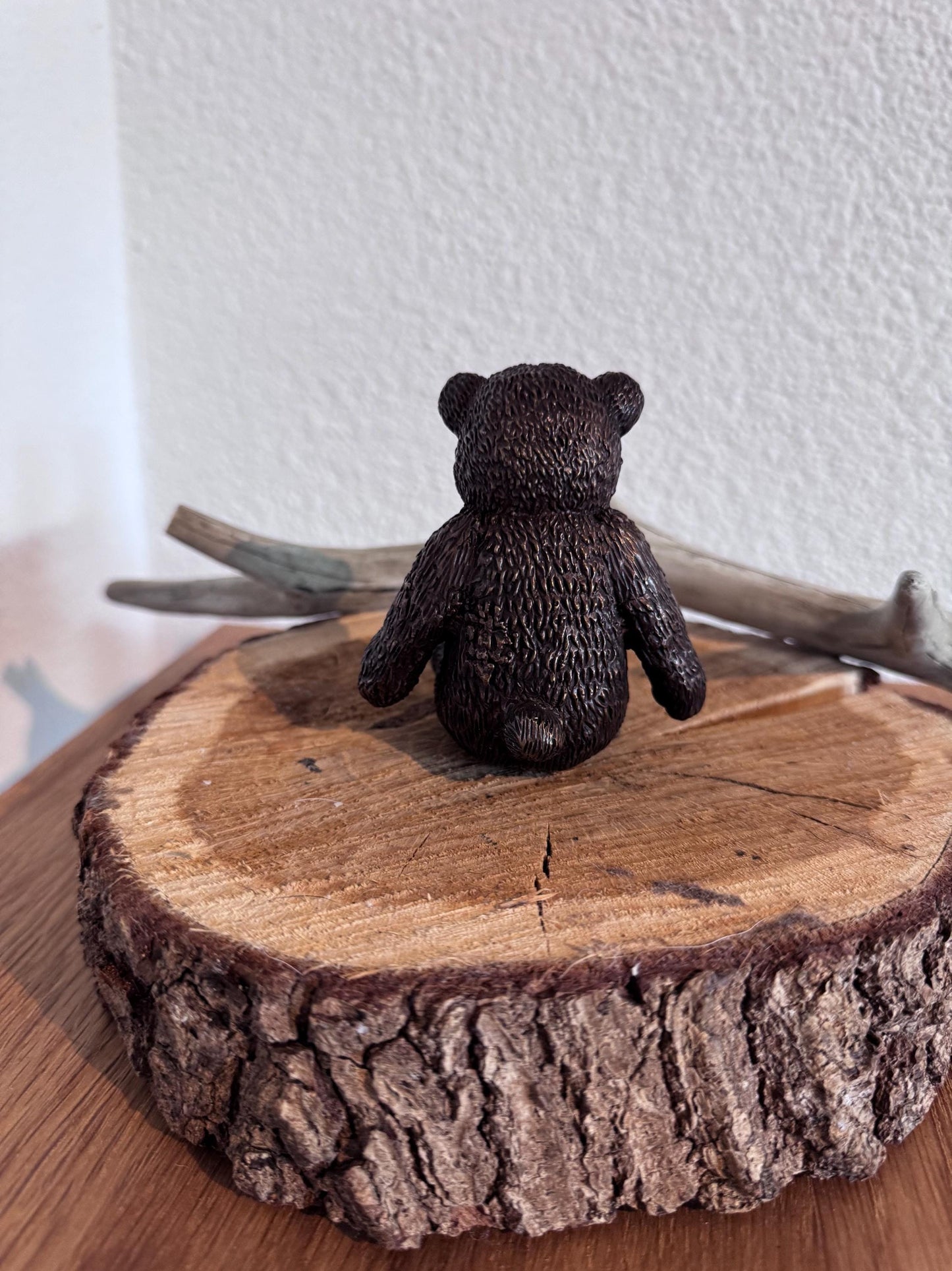 Teddy Bear with Bow – Bronze Sculpture. 7x7x8cm