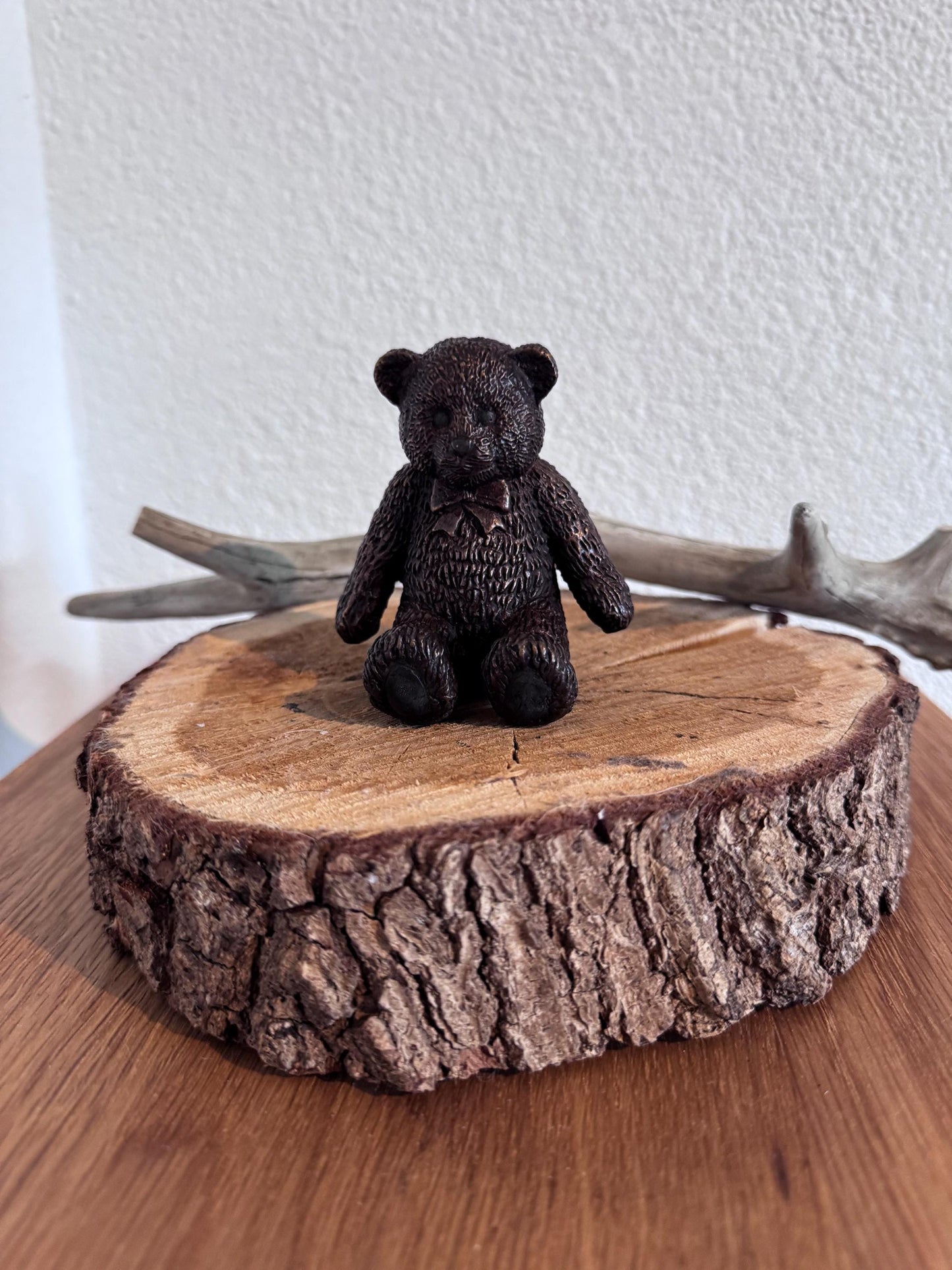 Teddy Bear with Bow – Bronze Sculpture. 7x7x8cm