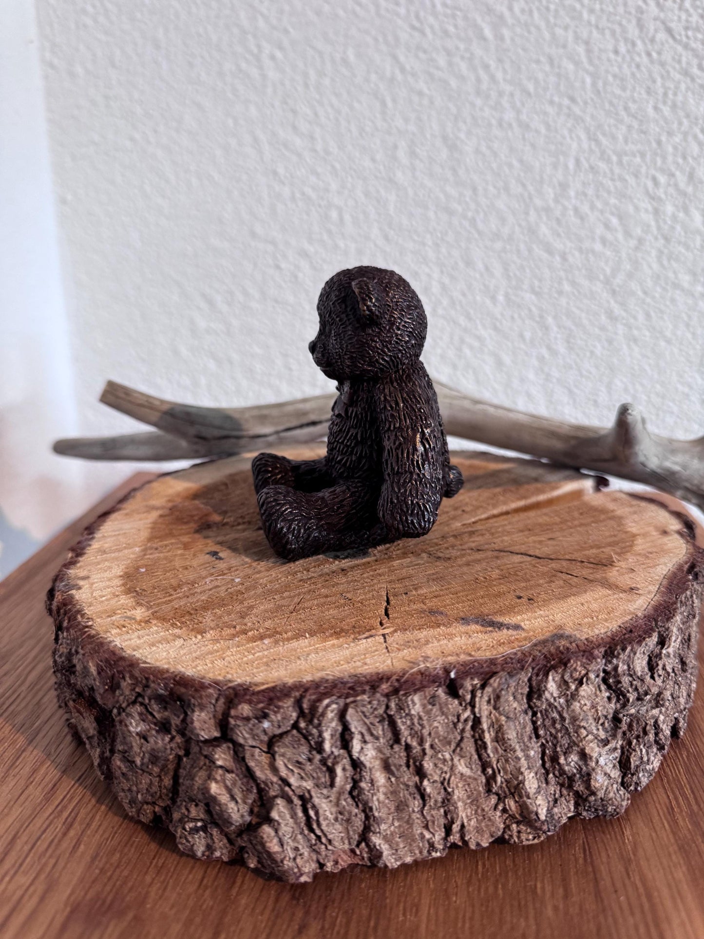 Teddy Bear with Bow – Bronze Sculpture. 7x7x8cm