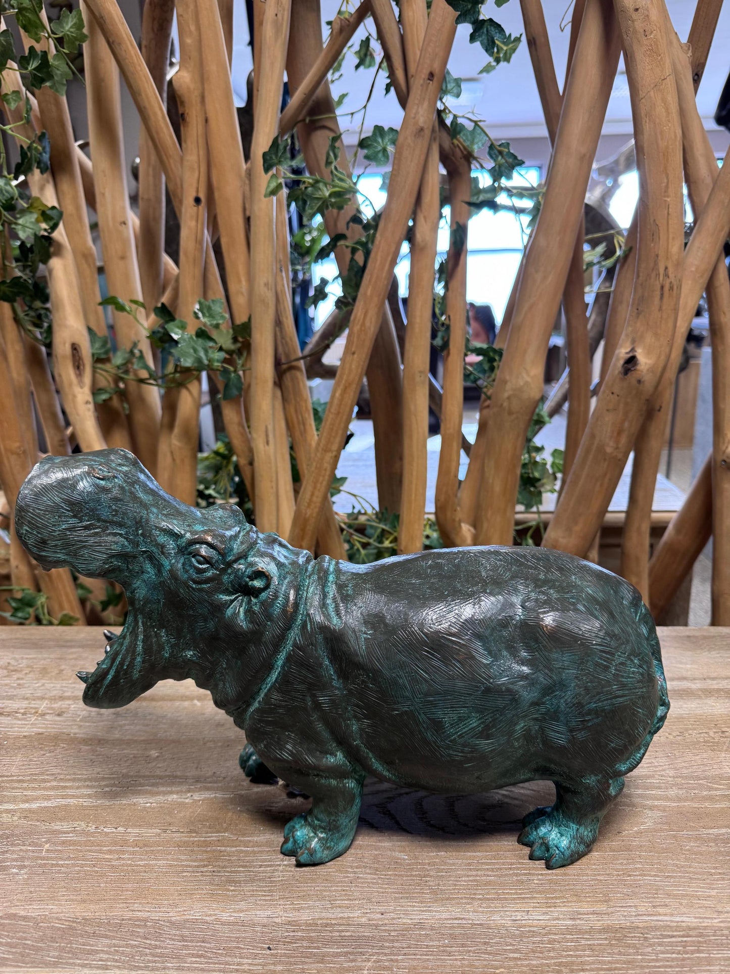 Roaring Hippo – Bronze Sculpture. 36x13x25cm