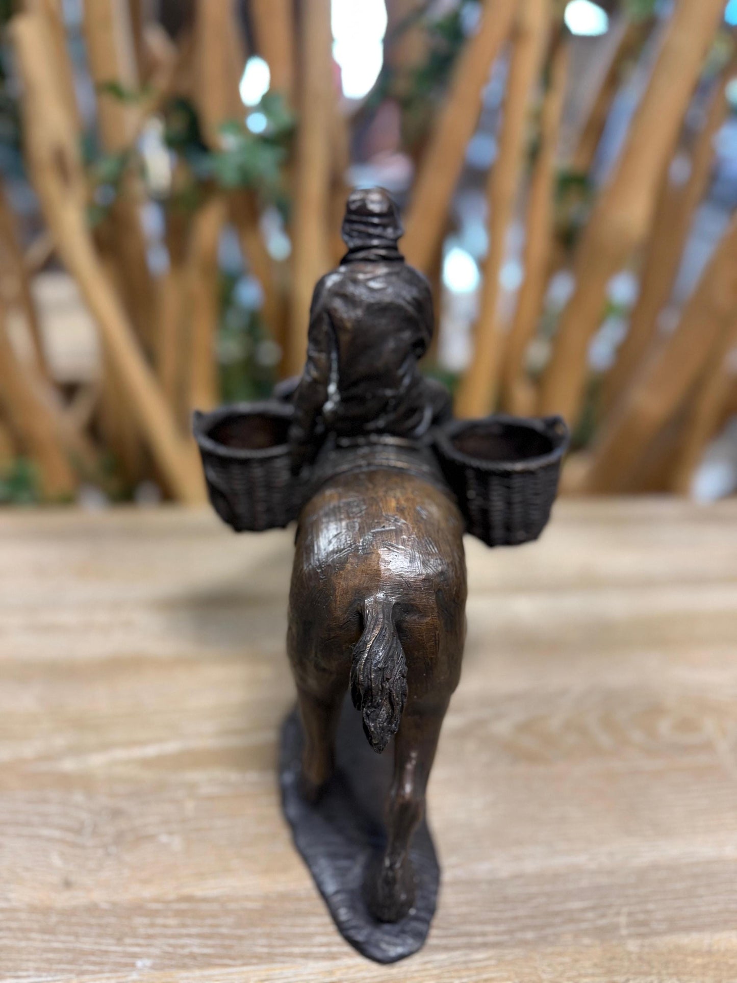 Horse and Basket Rider – Bronze Sculpture. 32x18x28cm