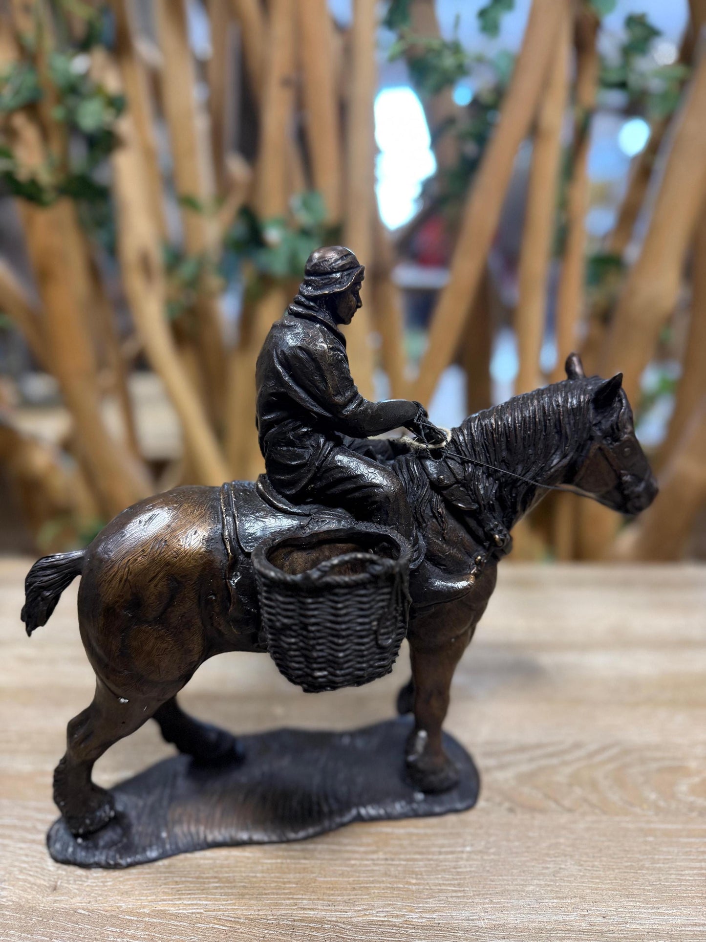 Horse and Basket Rider – Bronze Sculpture. 32x18x28cm