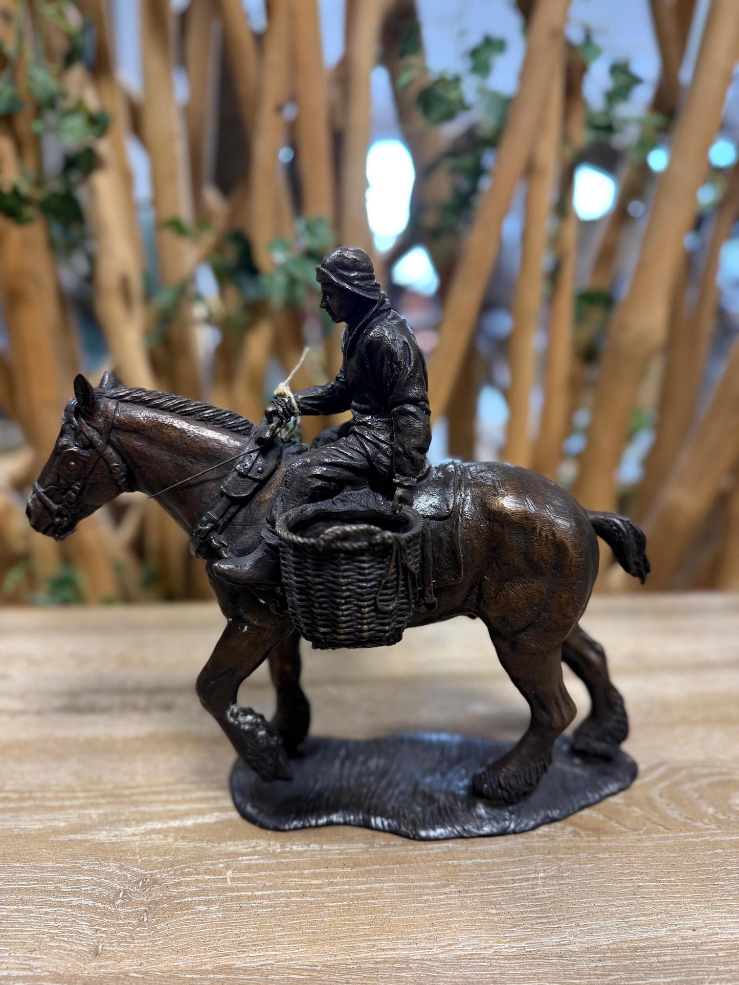 Horse and Basket Rider – Bronze Sculpture. 32x18x28cm