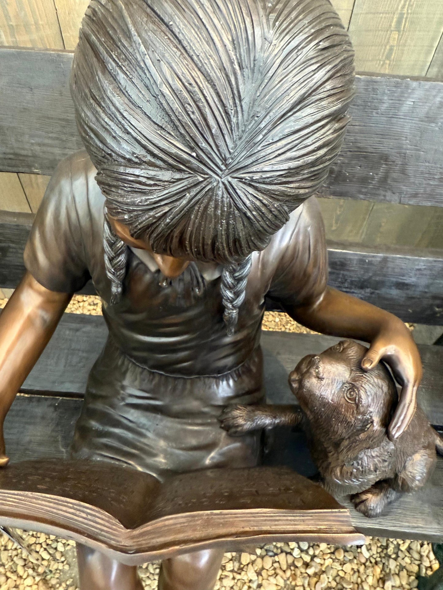 Story Time on the Bench – Bronze Sculpture. 102x65x80cm