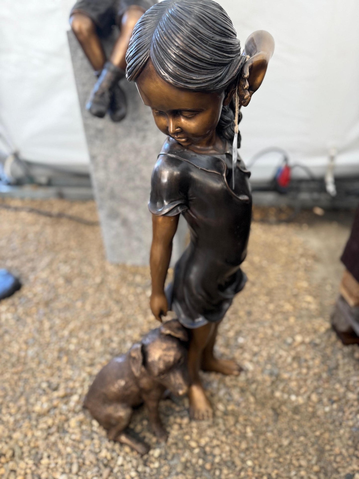Girl and Dog – Bronze Sculpture. 37x30x88cm