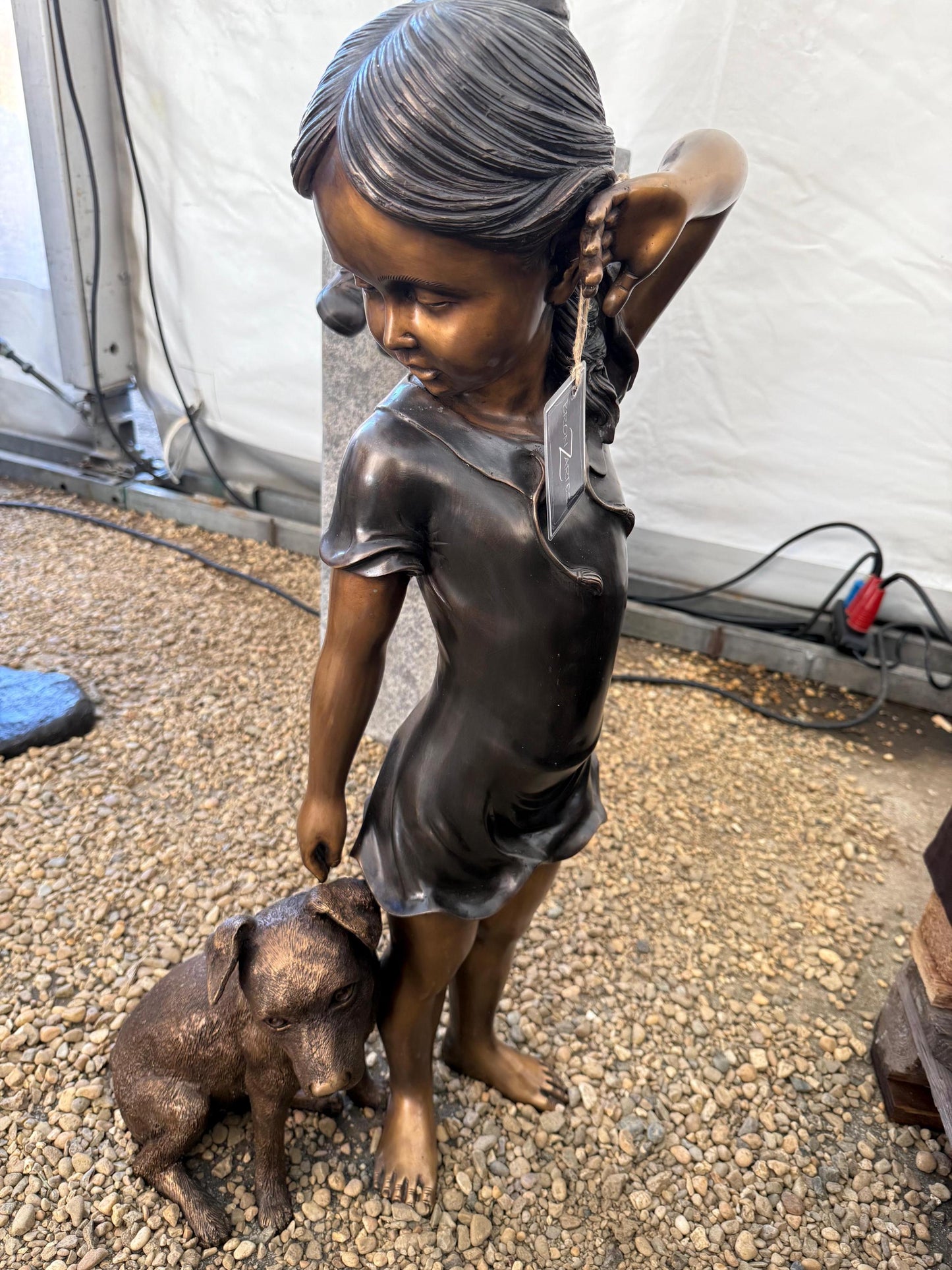 Girl and Dog – Bronze Sculpture. 37x30x88cm