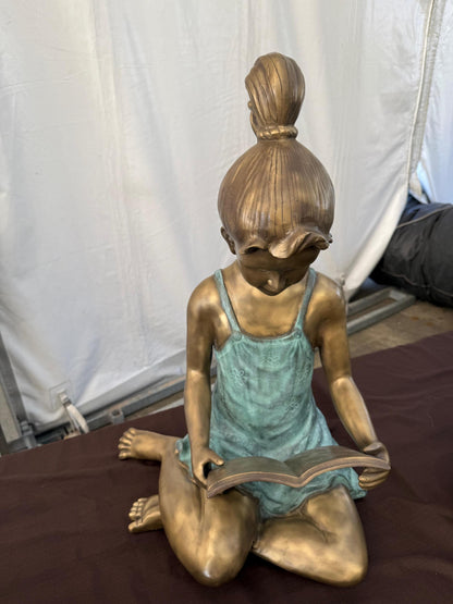 Reading Girl in Dress – Bronze Sculpture. 23x24x40cm