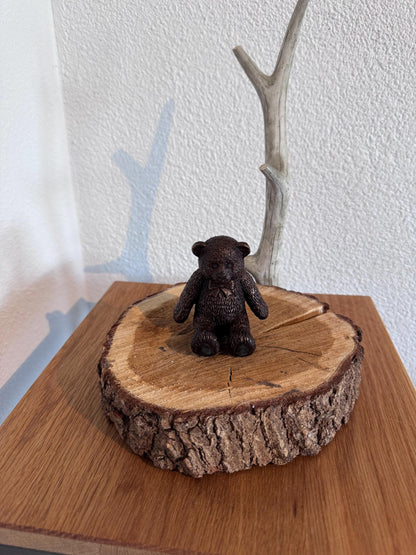 Teddy Bear with Bow – Bronze Sculpture. 7x7x8cm