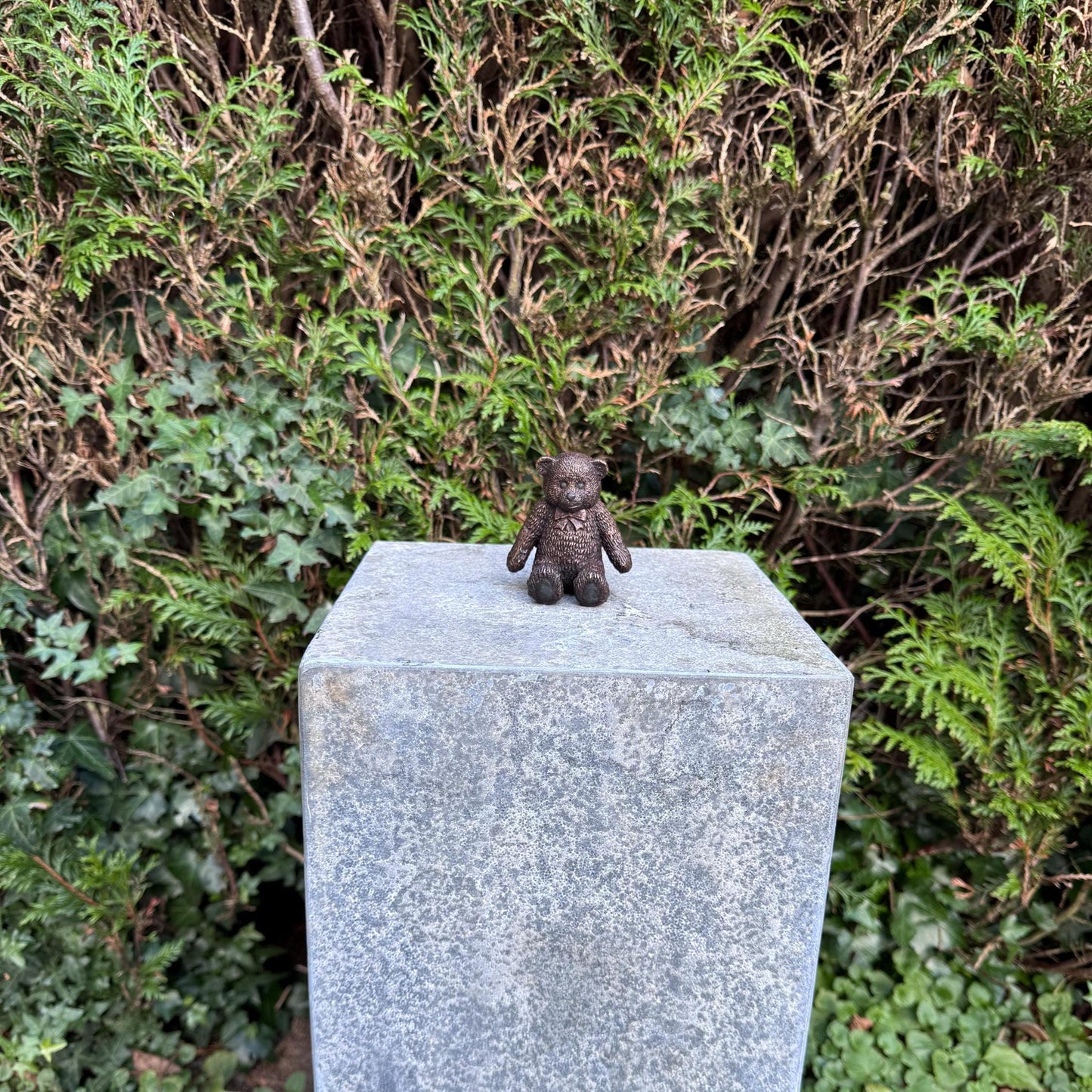 Teddy Bear with Bow – Bronze Sculpture. 7x7x8cm